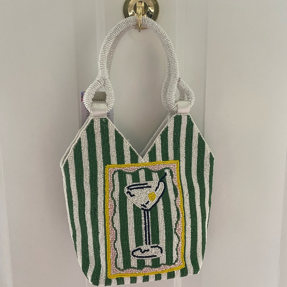 Green and White Striped Tote Bag